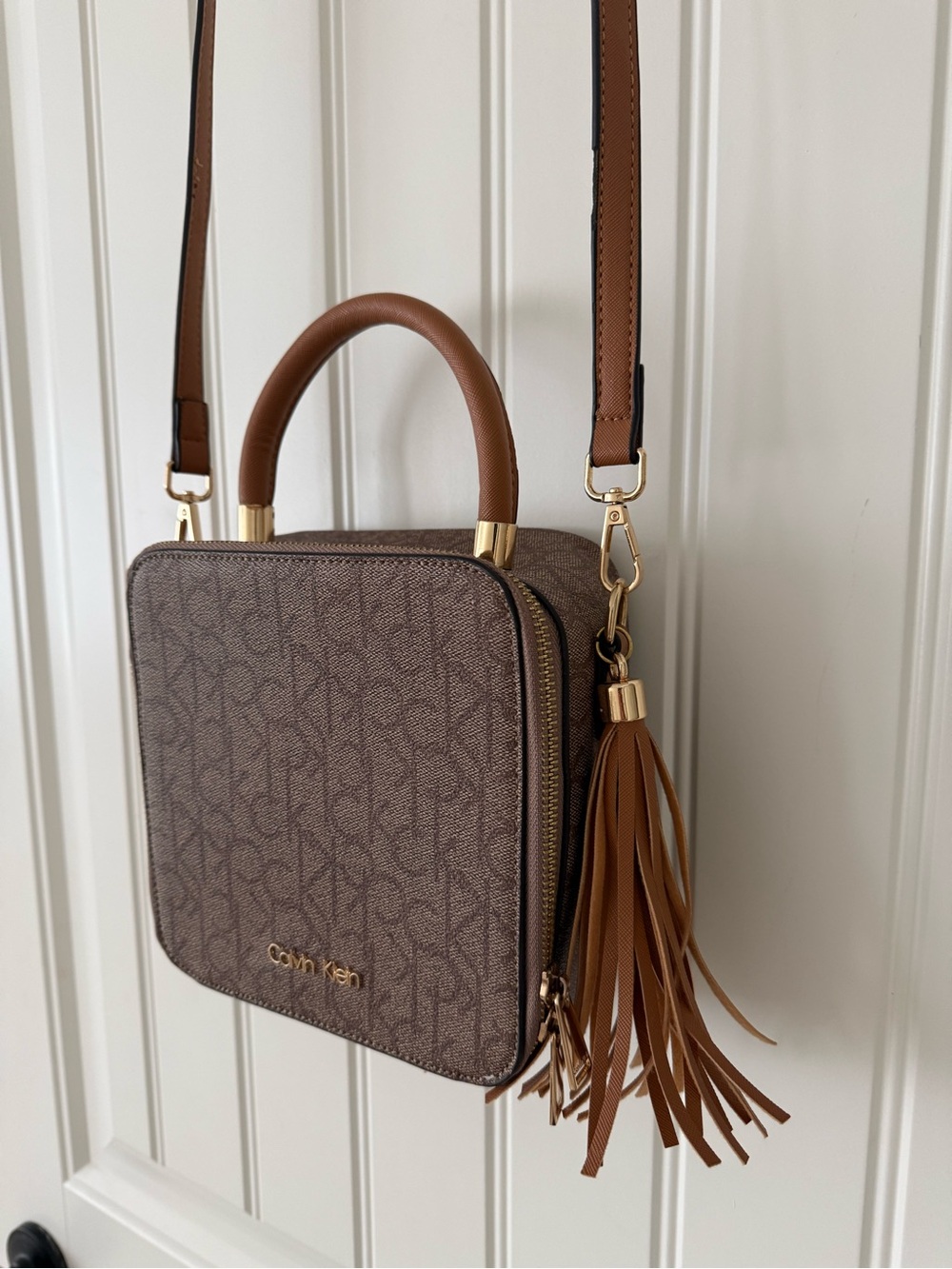 Calvin Klein Monogram Crossbody Bag with Tassel